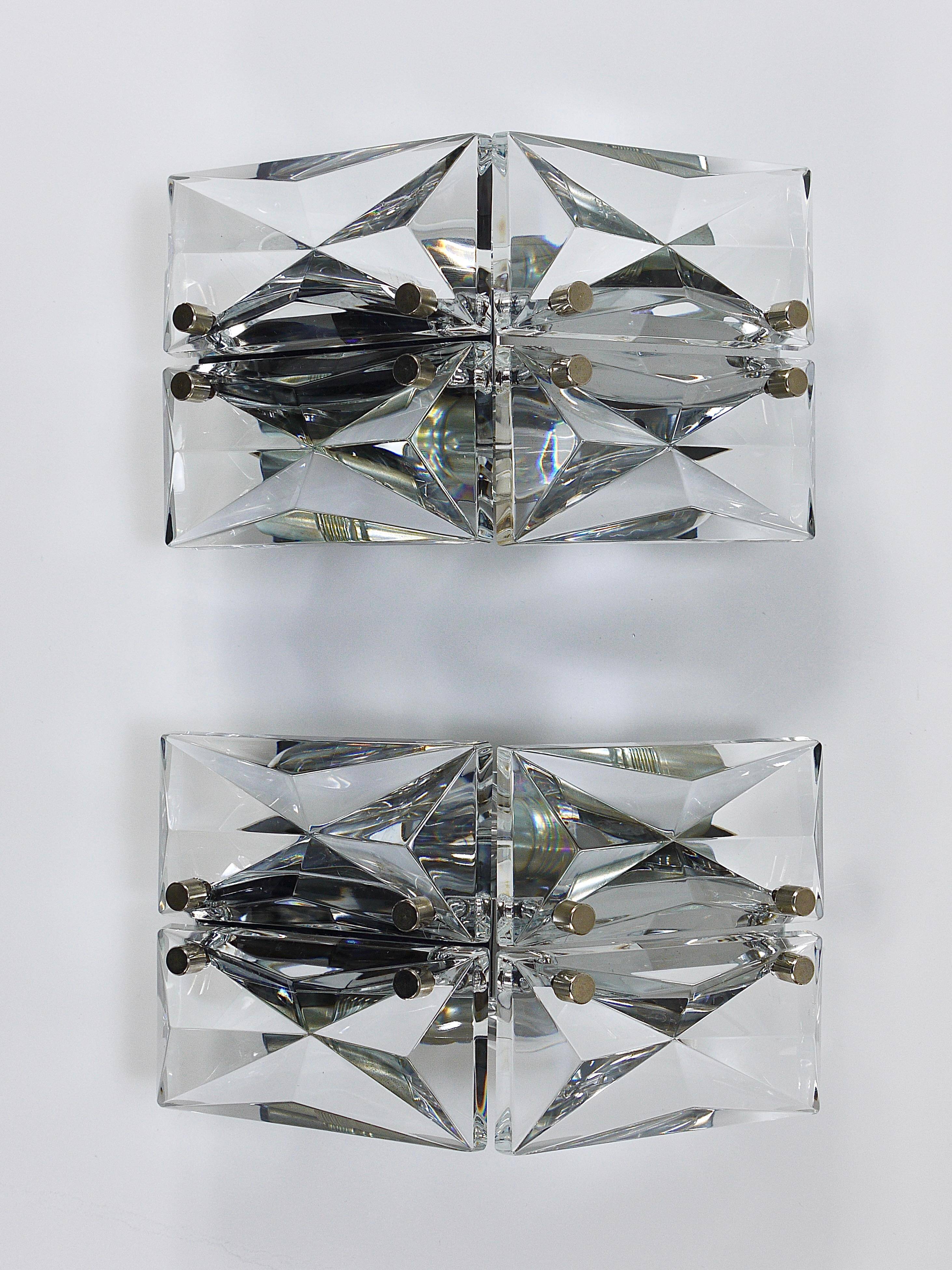 Pair of wall sconces in faceted crystal and chrome / prism glass wall lamps by Kinkeldey