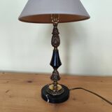 Table lamp base candlestick in chiselled brass and marble base.