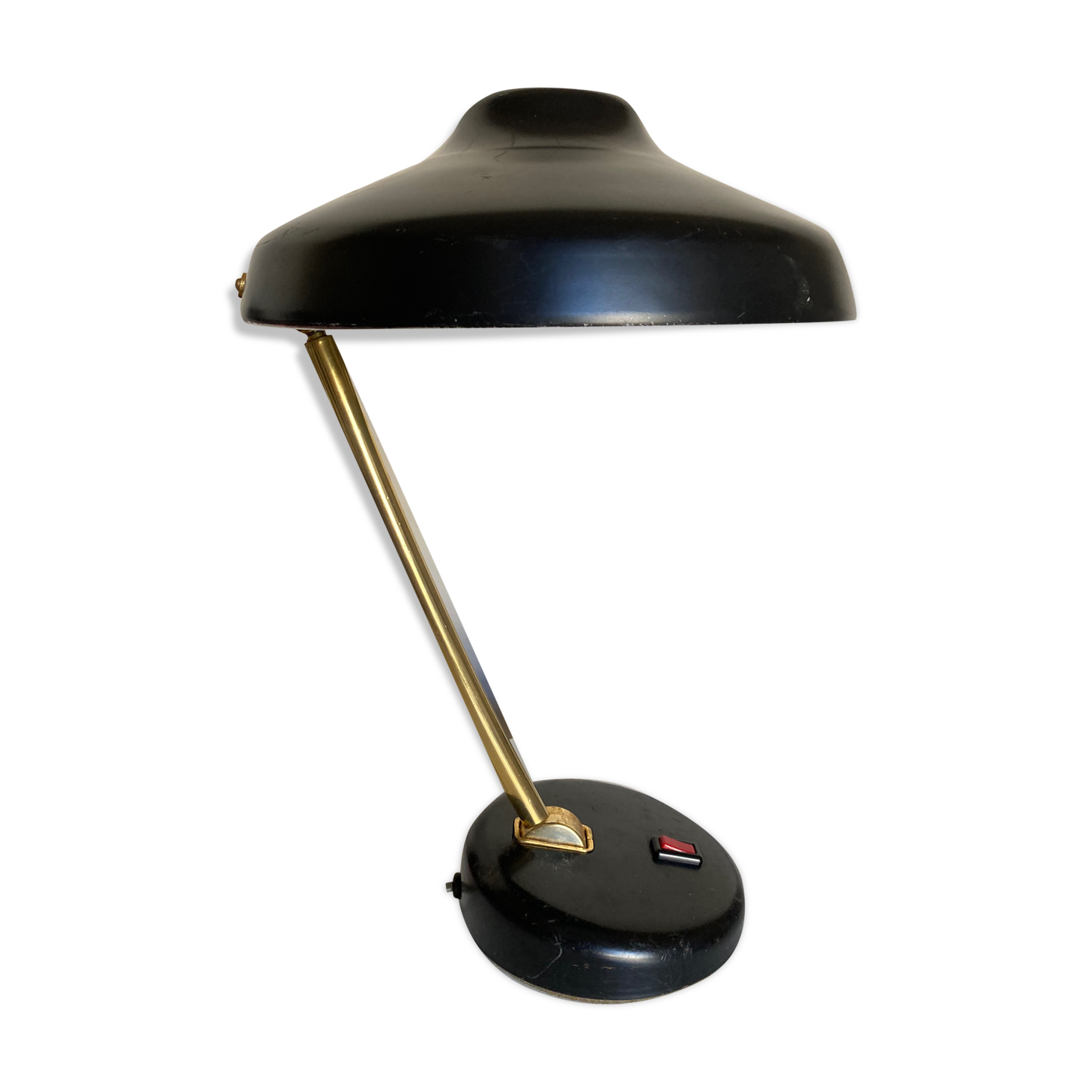1960 black sheet metal and brass orientable lamp