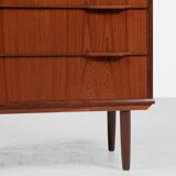 Commode danoise vintage à 4 tiroirs en teck 1960 - longue poignée de tiroir avec 2 poignées