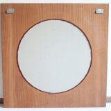 Large teak wooden mirror, round with a square frame, 1960s.