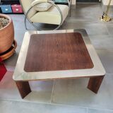 Square wood and steel coffee table from the 80s