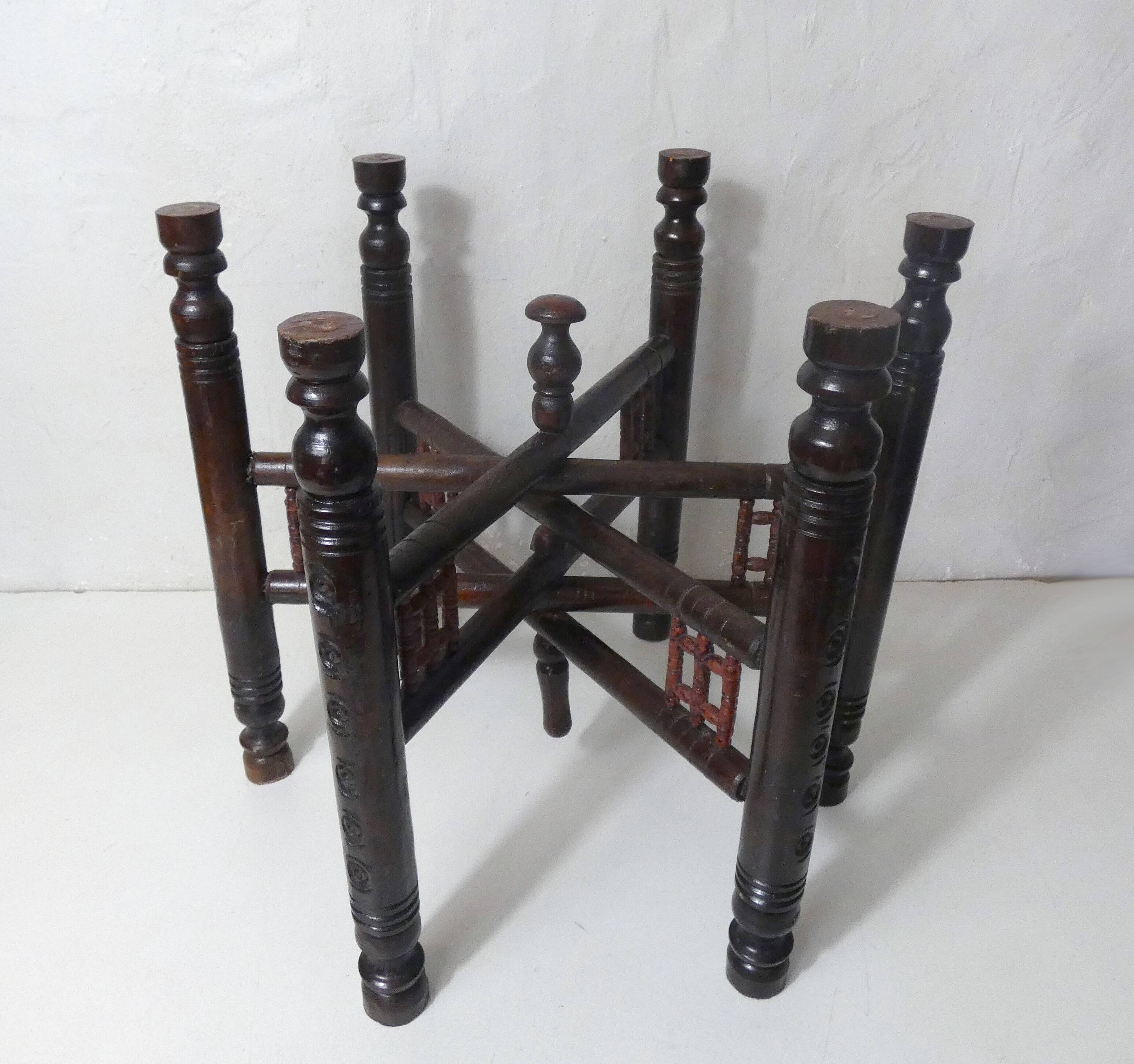 vintage folding oriental coffee table with silver metal top