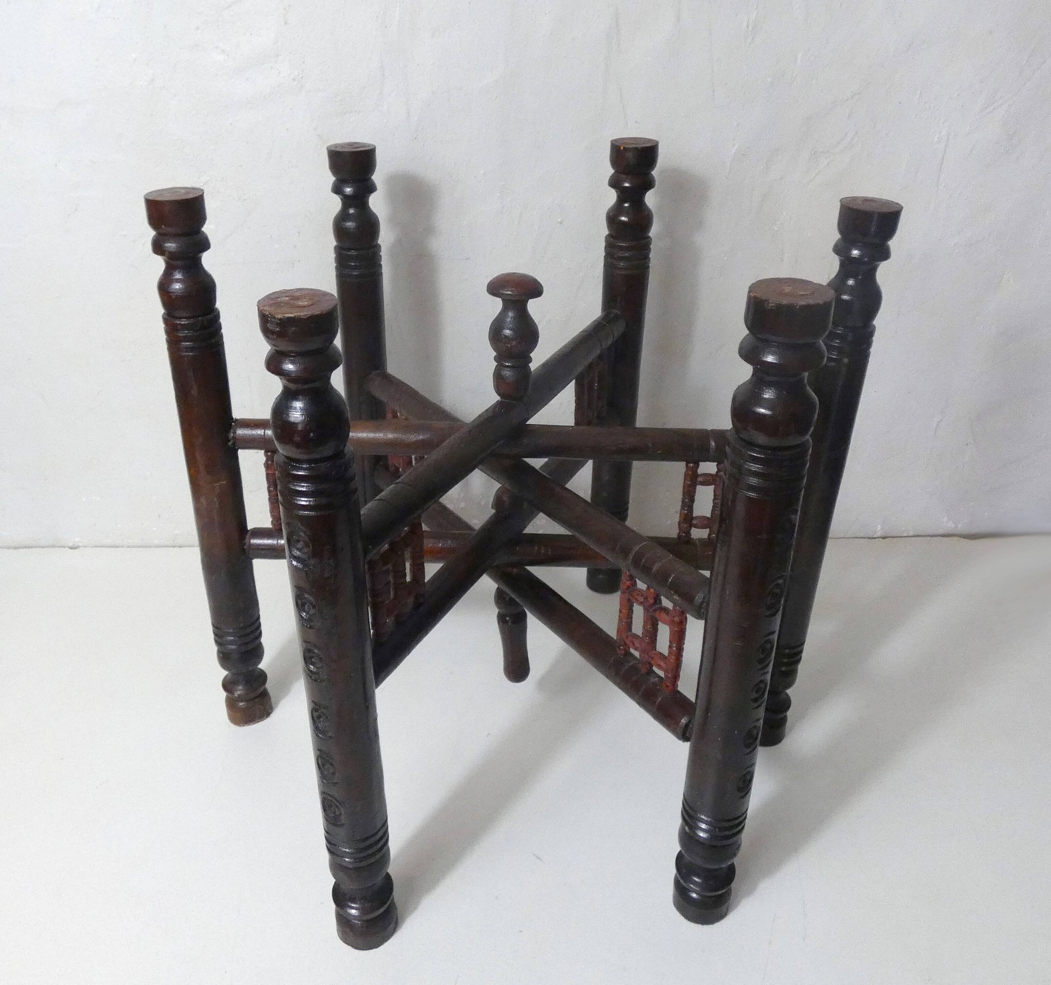 vintage folding oriental coffee table with silver metal top