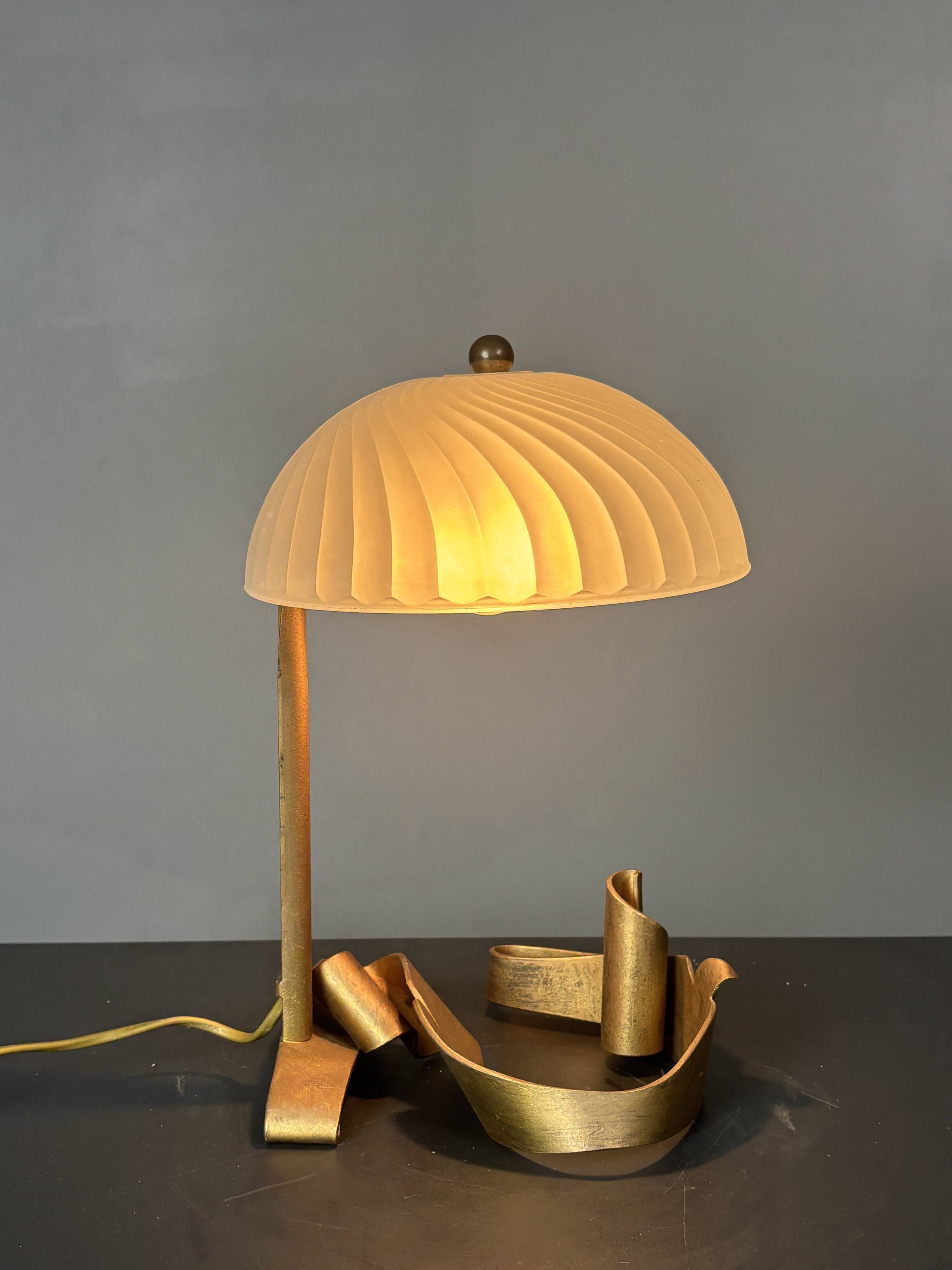 Artisanal hand made brutalist art deco style wrought iron desk lamp, 1980s
