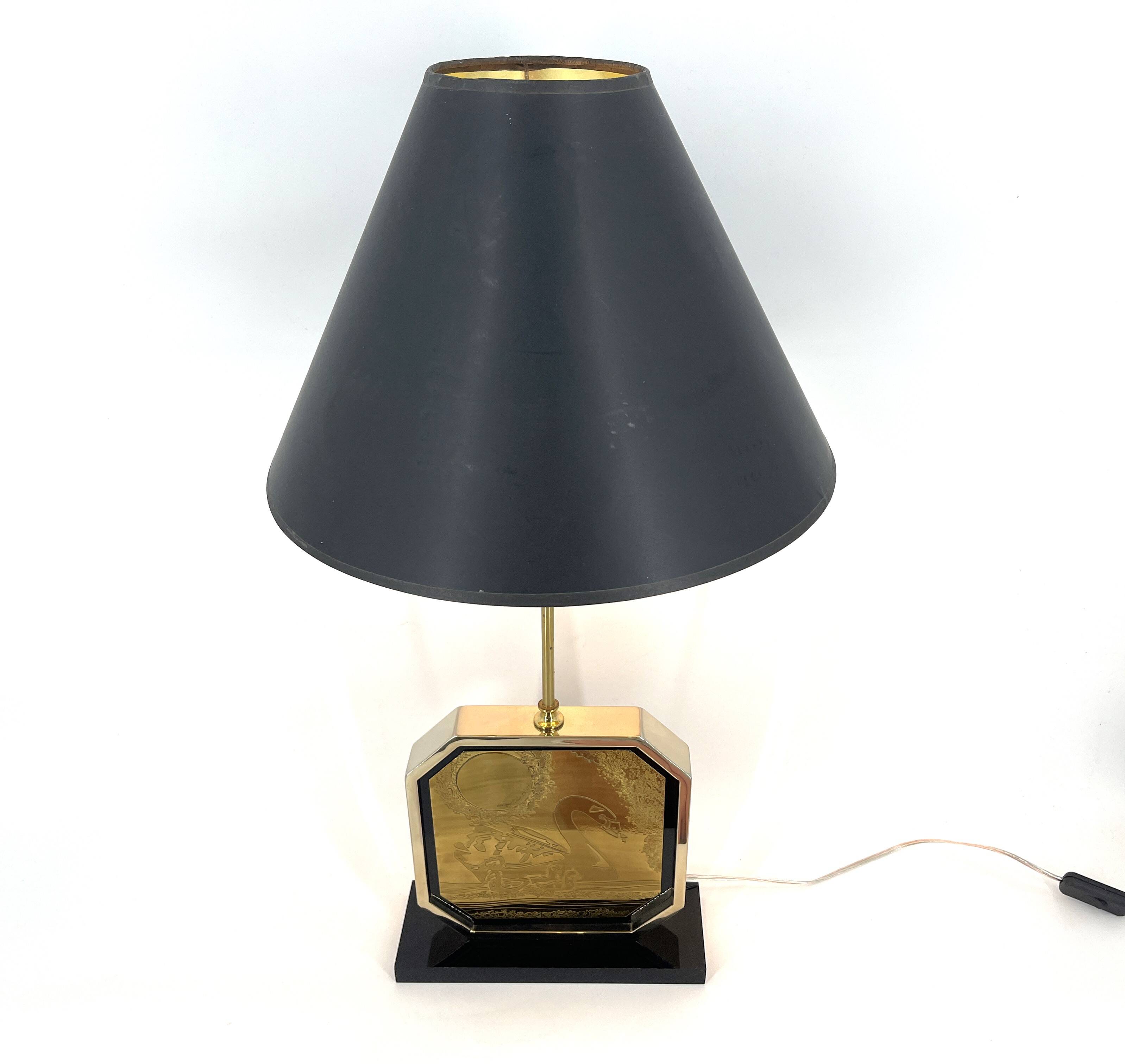 Georges Mathias brass etched table lamp, 1970s