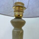 Beige ceramic lamp and iridescent white lampshade