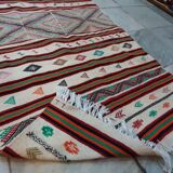 Multicolored Moroccan kilim carpet striped in pure wool, hallway carpet 100x200cm