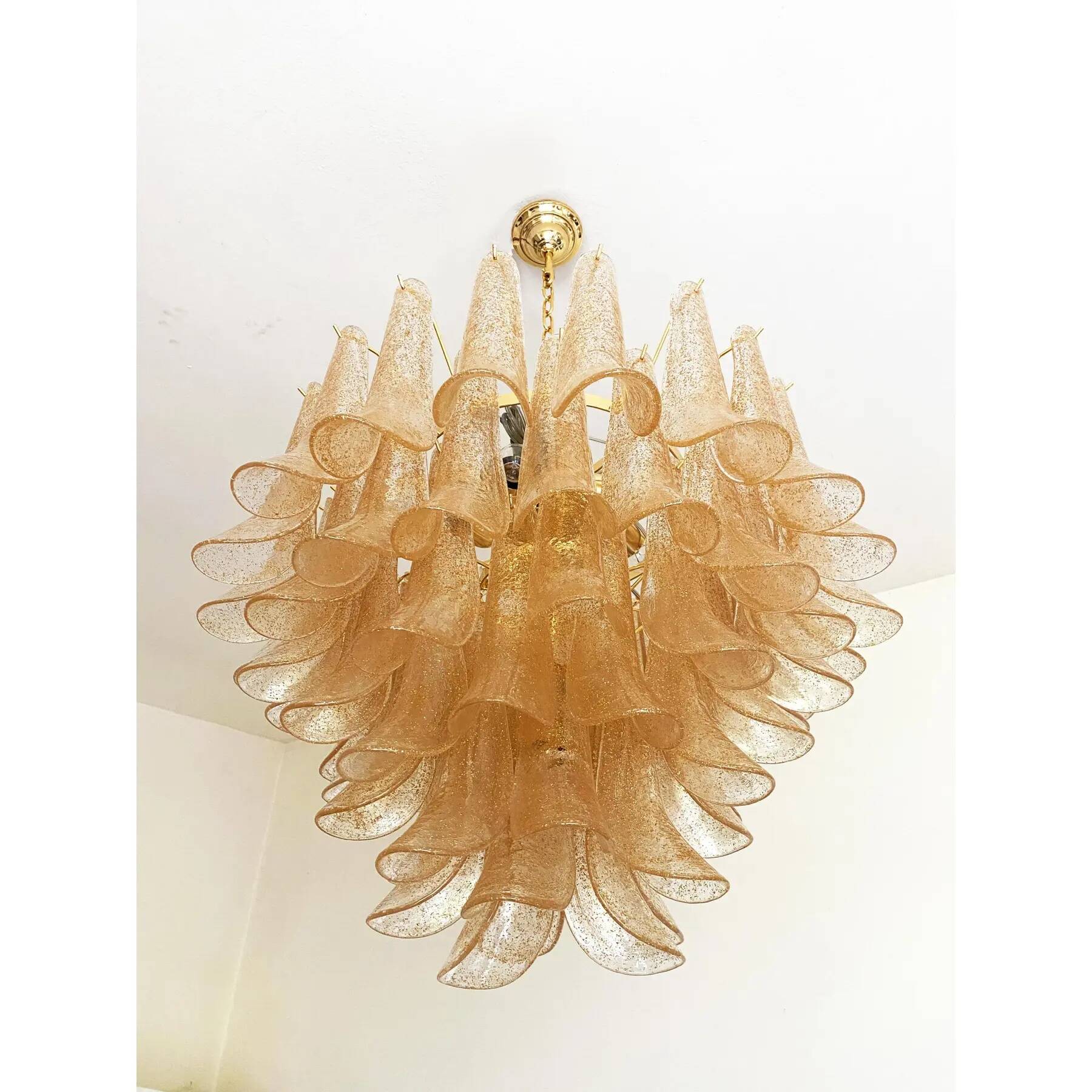 Modern Clear and Gold Murano Glass "Petals-Selle" Chandelier