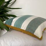 Two-sided stripe cushion solid green tones mustard