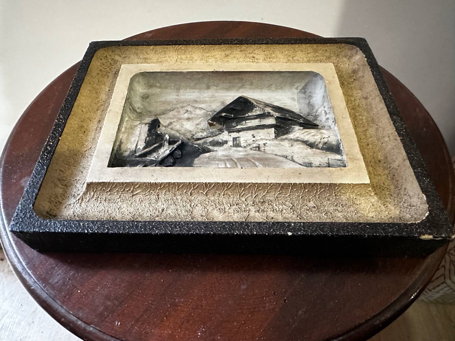 Carved and painted alpine tableau