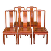 Lot de 5 chaises chinoises Ming en palissandre massif – Motif Shou gravé 70