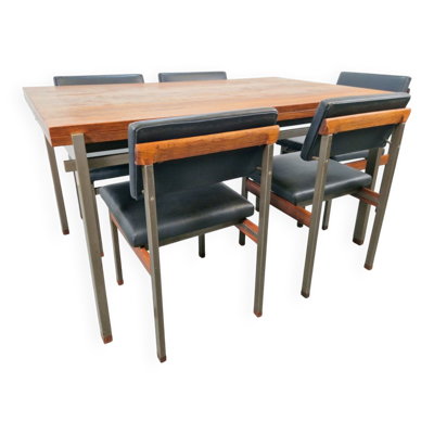 Chaises de salle à manger Pali et table à manger par Louis van Teeffelen pour Wébé, années 1960, ensemble de 6.