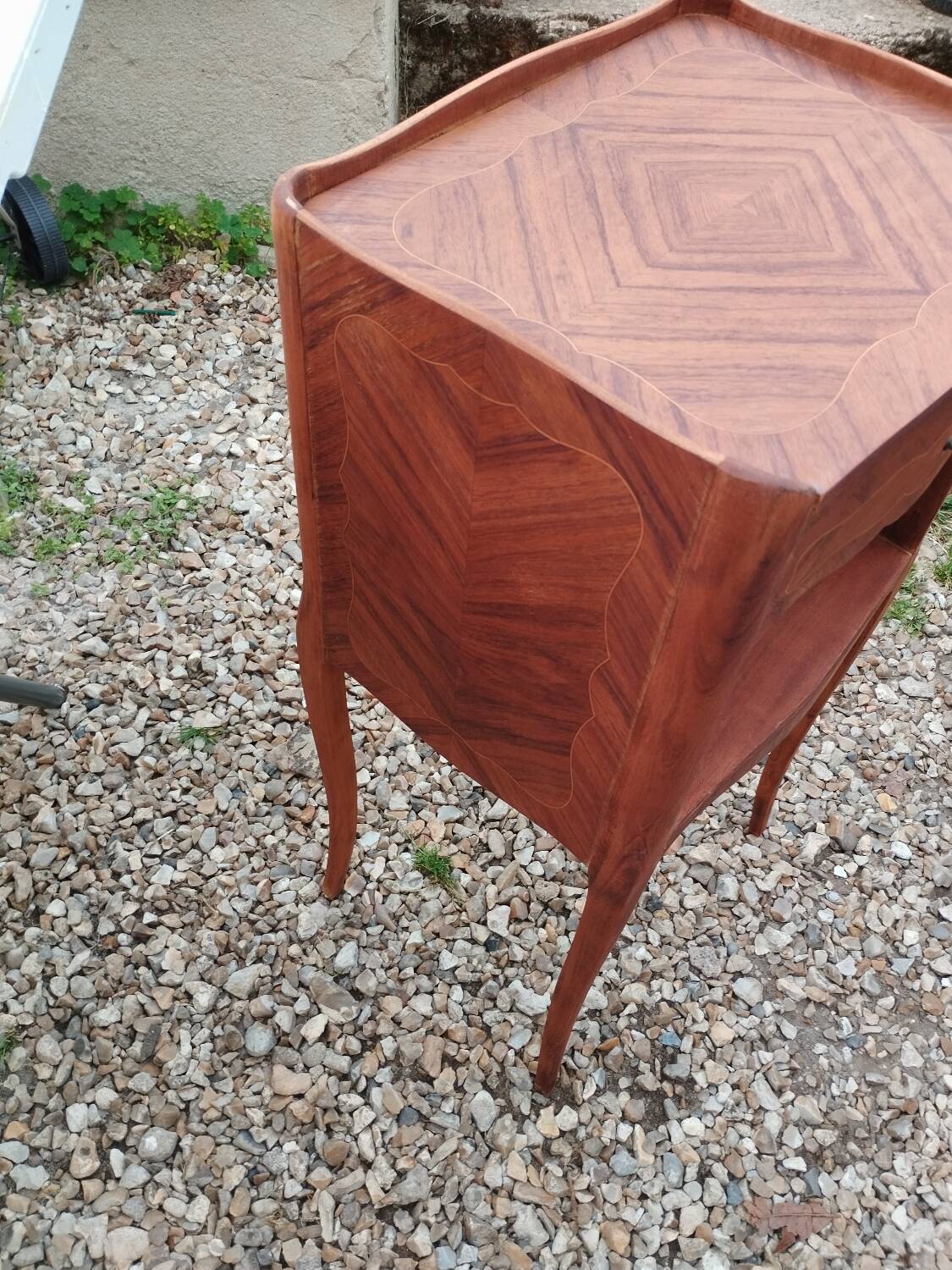 Pair of Louis XVI style marquetry bedside tables
