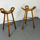 Set of 2 Brutalist Marbella Bar Stools by Sergio Rodrigues, 1960s