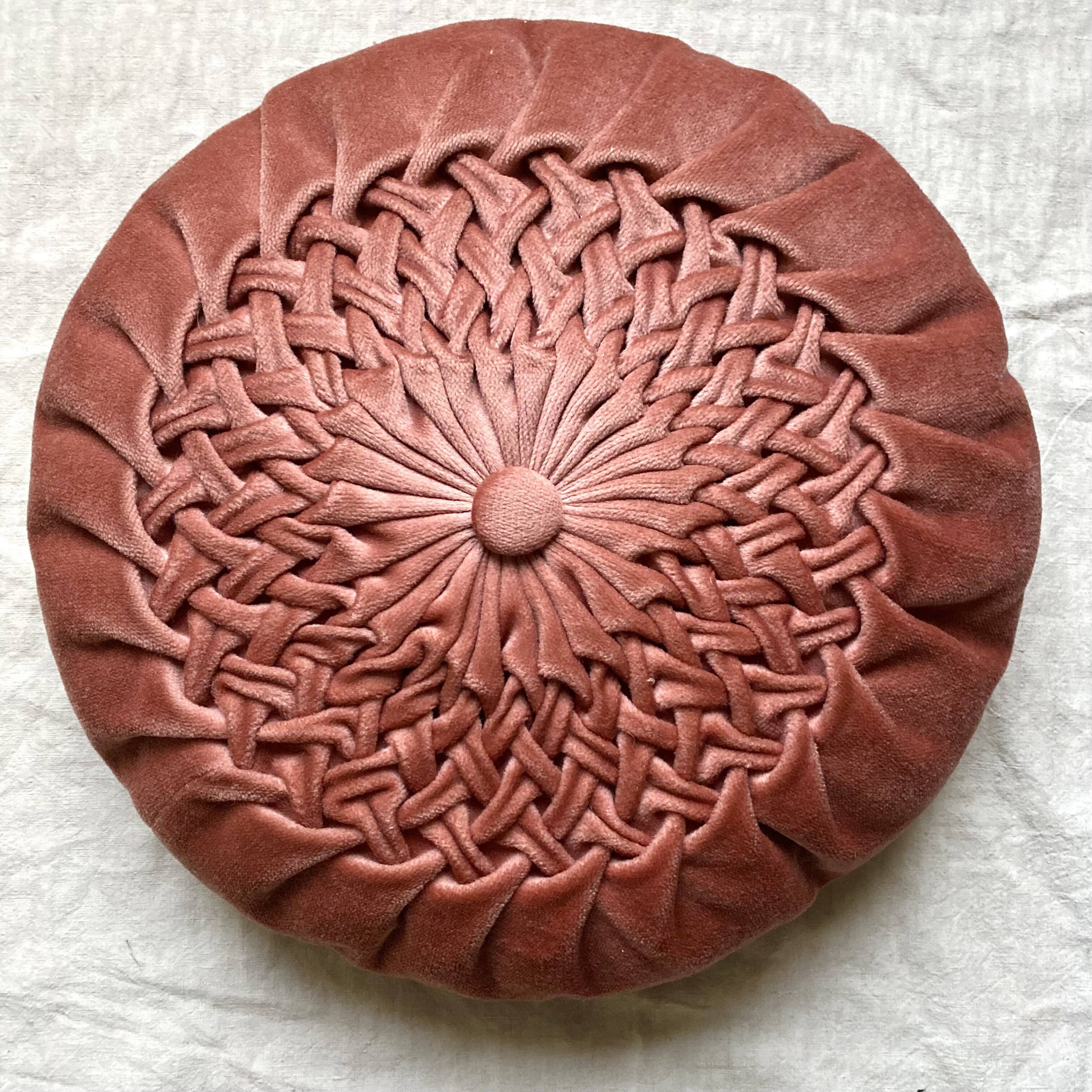 Vintage pleated velvet round cushion