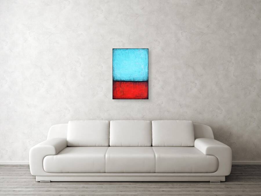 Blue and Red original minimalist abstract modern painting, stretched canvas