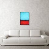 Blue and Red original minimalist abstract modern painting, stretched canvas