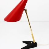 Red brass table lamp in the style of J.T. Kalmar, mid-century, Vienna, Austria, 1950s.