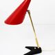Lampe de table en laiton rouge J.T. Kalmar style milieu du siècle, Vienne, Autriche, années 1950