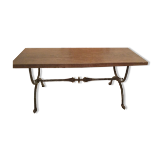 Coffee table, wooden top, wrought iron legs