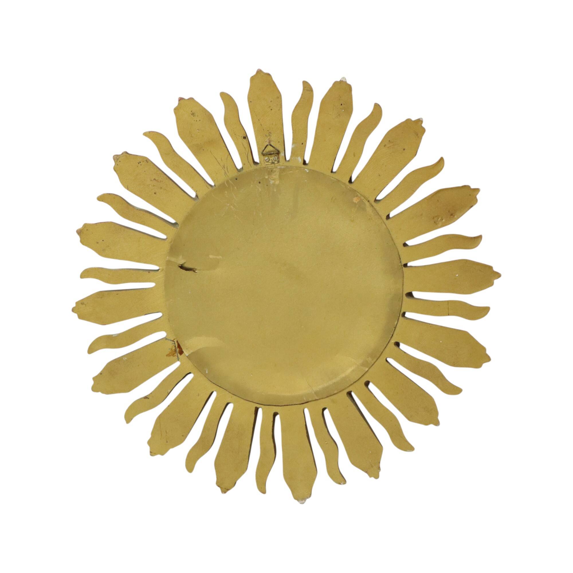 Vintage Sun Mirror Sunburst Mirror Convex Gold Resin 48cm