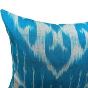 Silk Ikat Square Cushion Cover, Sky Blue Vintage Abraj, Handwoven, 16x16