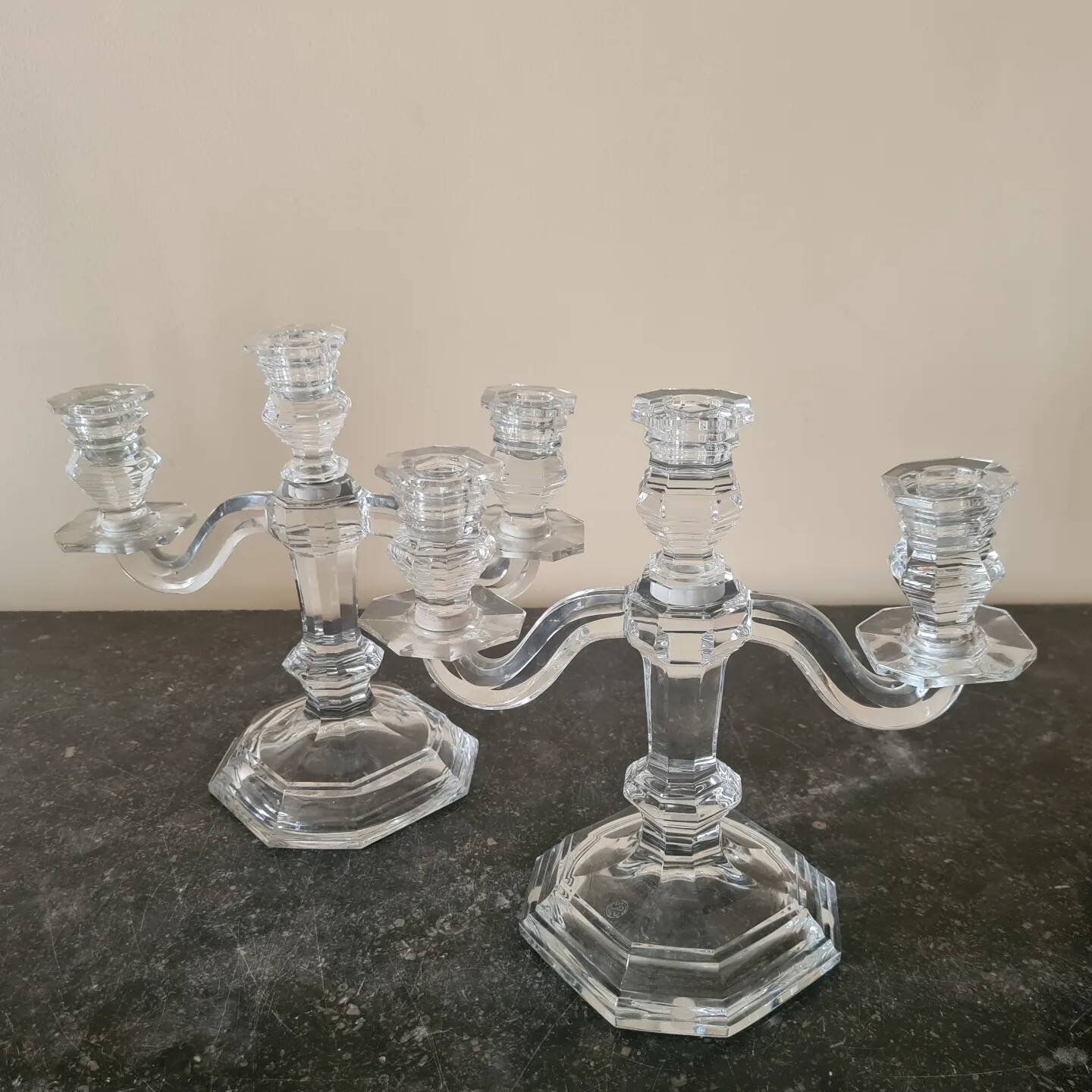 Pair of crystal candelabra, signed Baccarrat