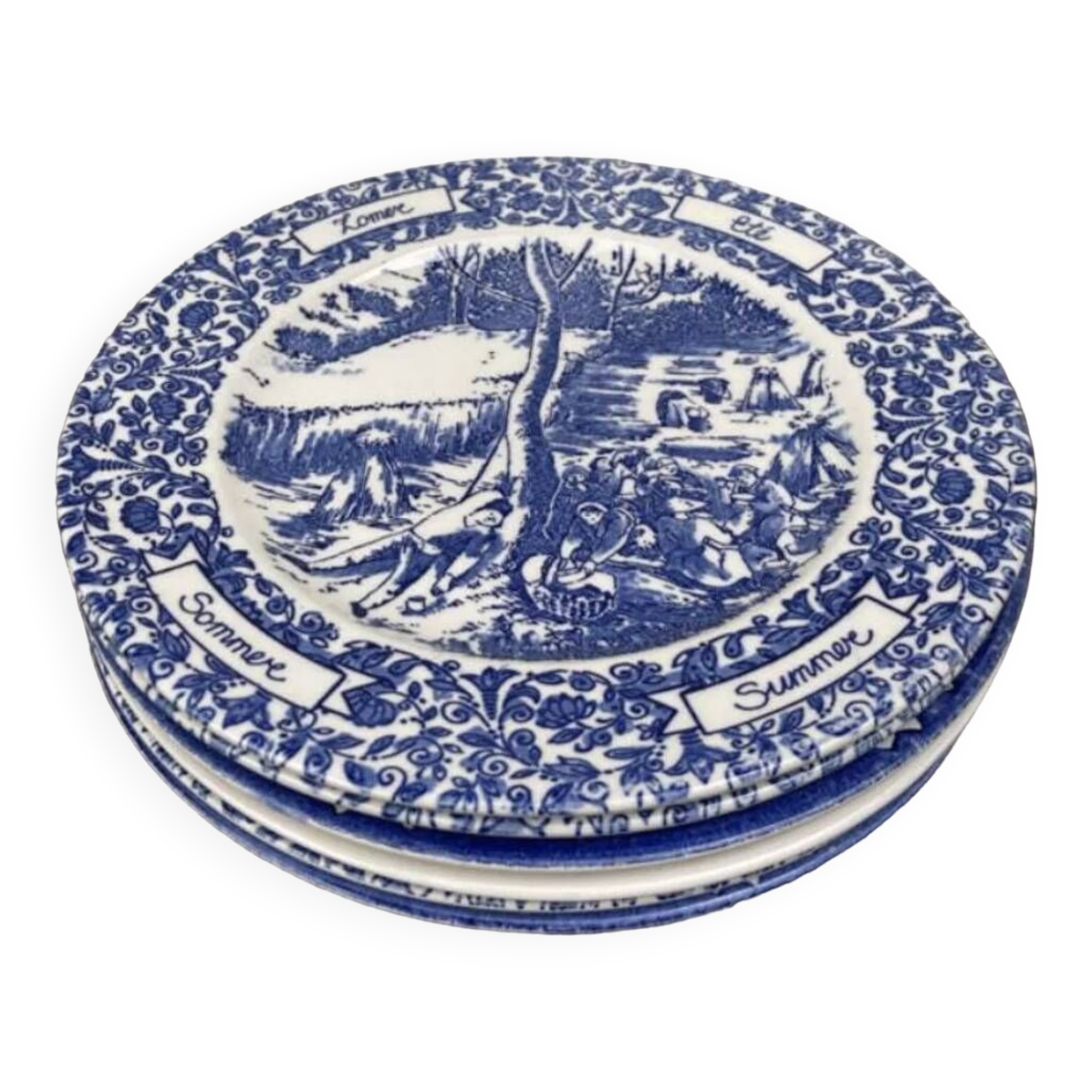 6 assiettes vintage bleus anglaises Staffordshire