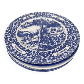 6 vintage English blue Staffordshire plates