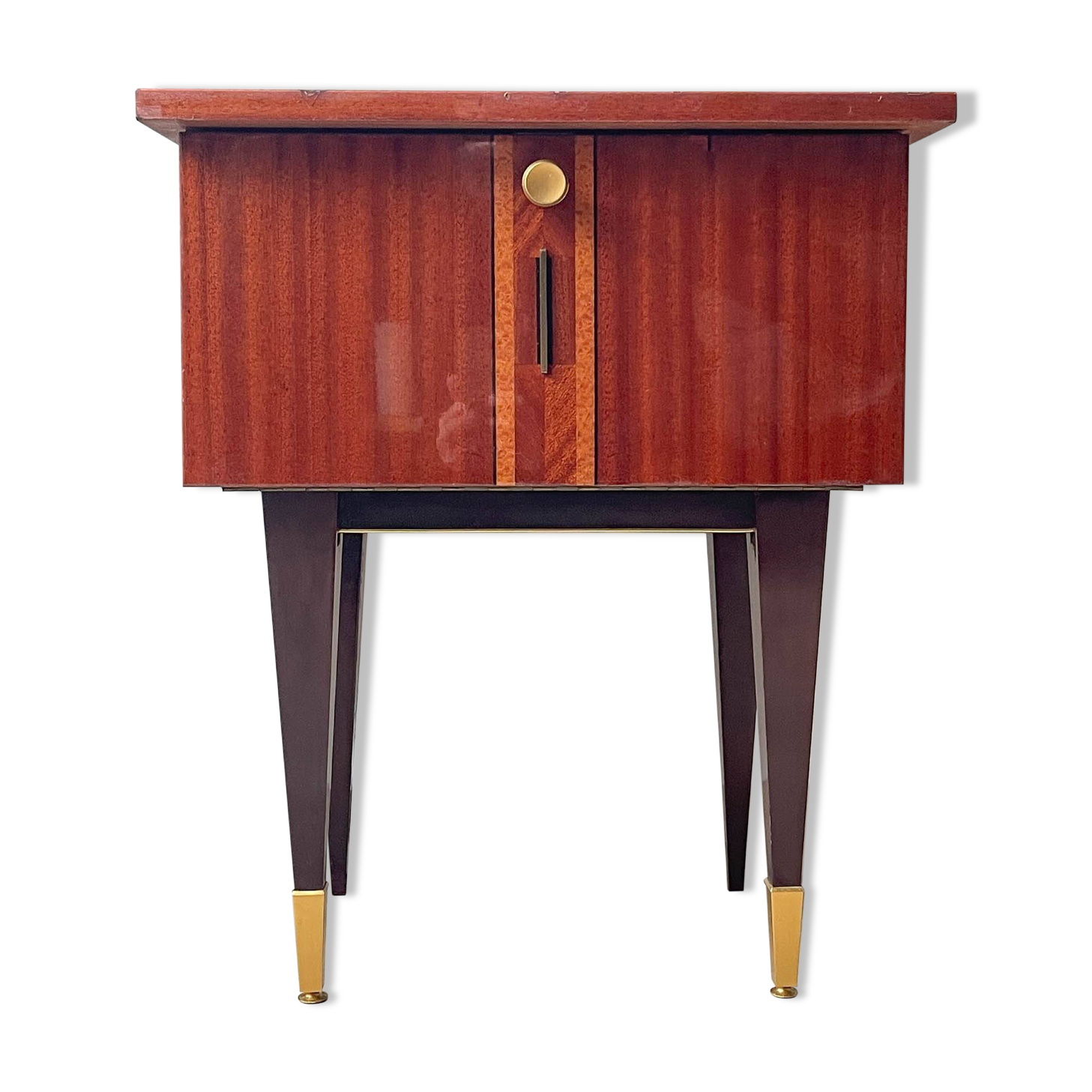 Vintage wood and brass bedside table, 1950s