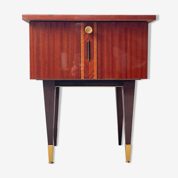 Vintage wood and brass bedside table, 1950s