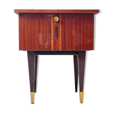 Vintage wood and brass bedside table, 1950s