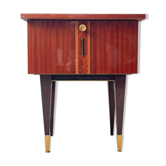 Vintage wood and brass bedside table, 1950s