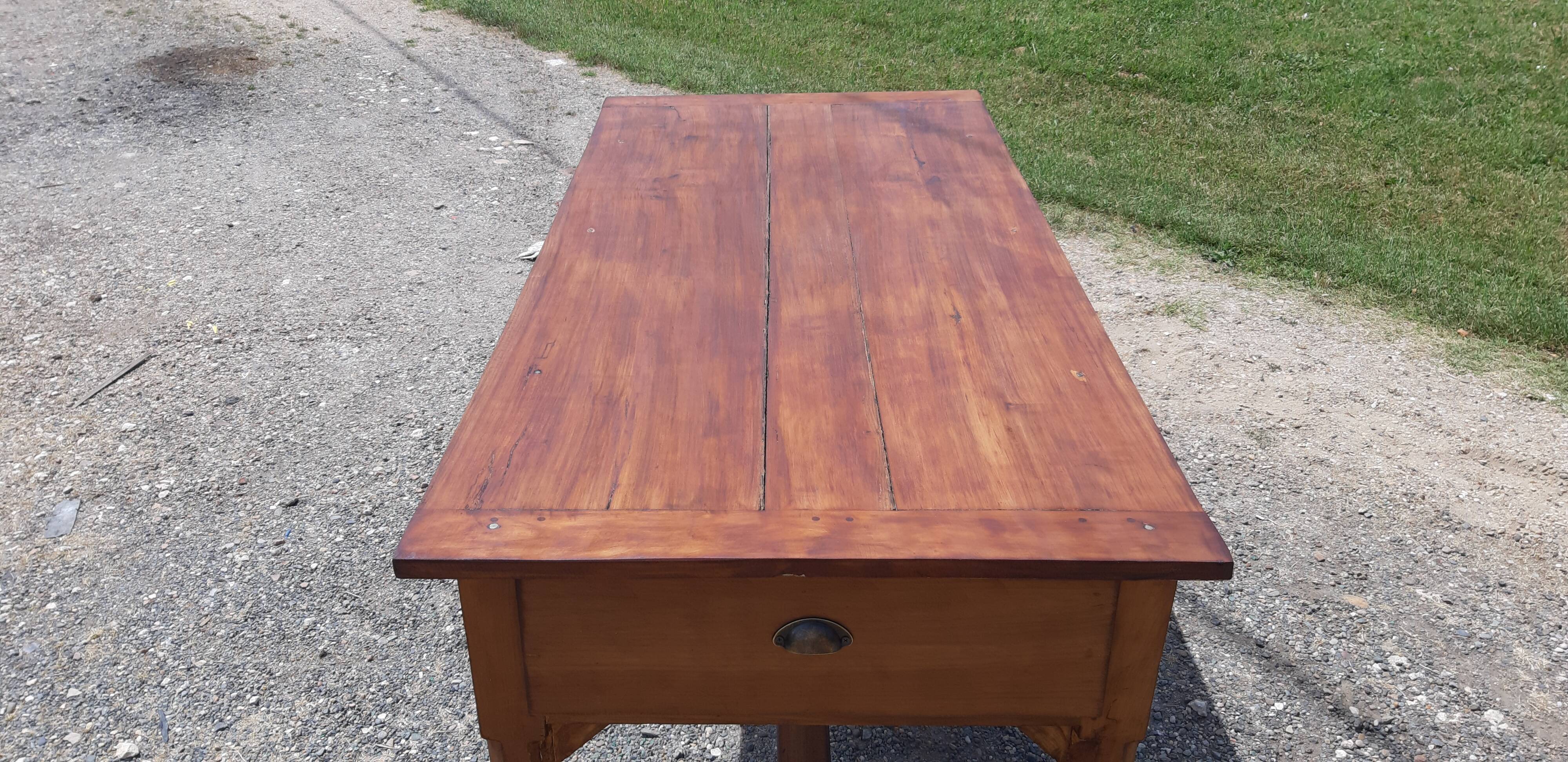 Country farm table 19th in cherry 2 drawers