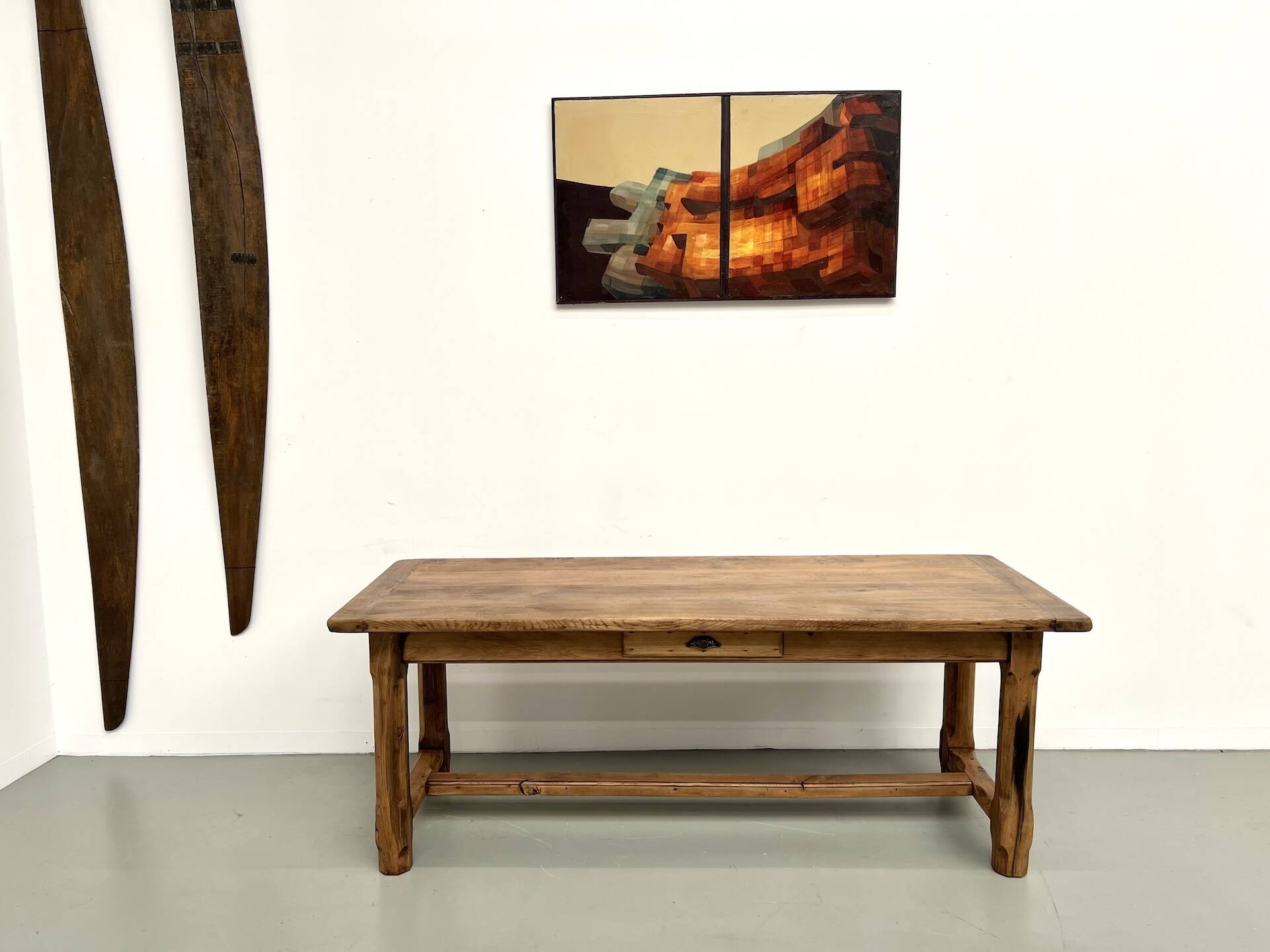 Table de ferme XIXe siècle en chêne et noyer