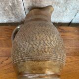 Ancien pichet grès marron décor ciselé géométrique made in france vintage