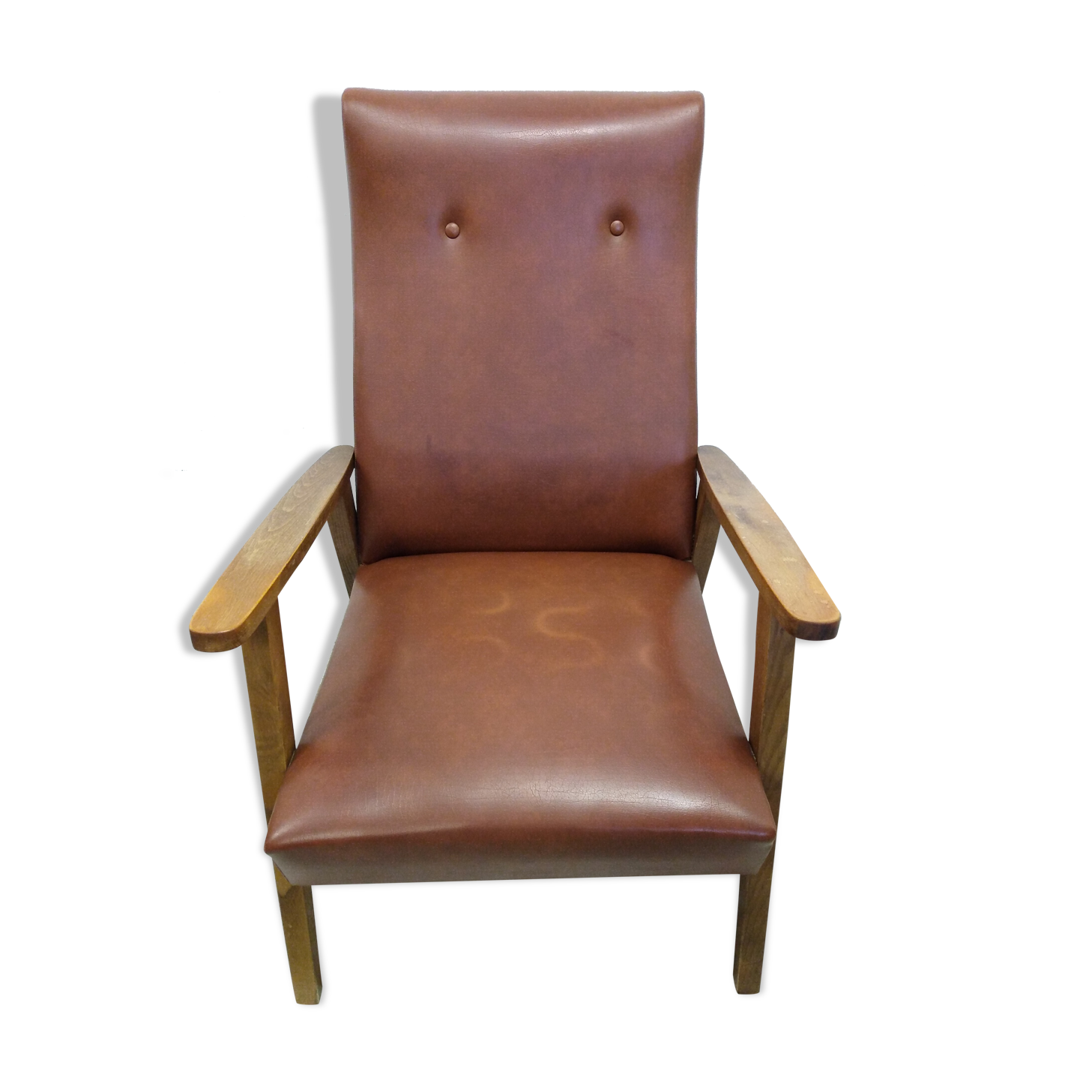 Vintage armchair in wood and imitation leather