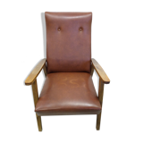 Vintage armchair in wood and imitation leather