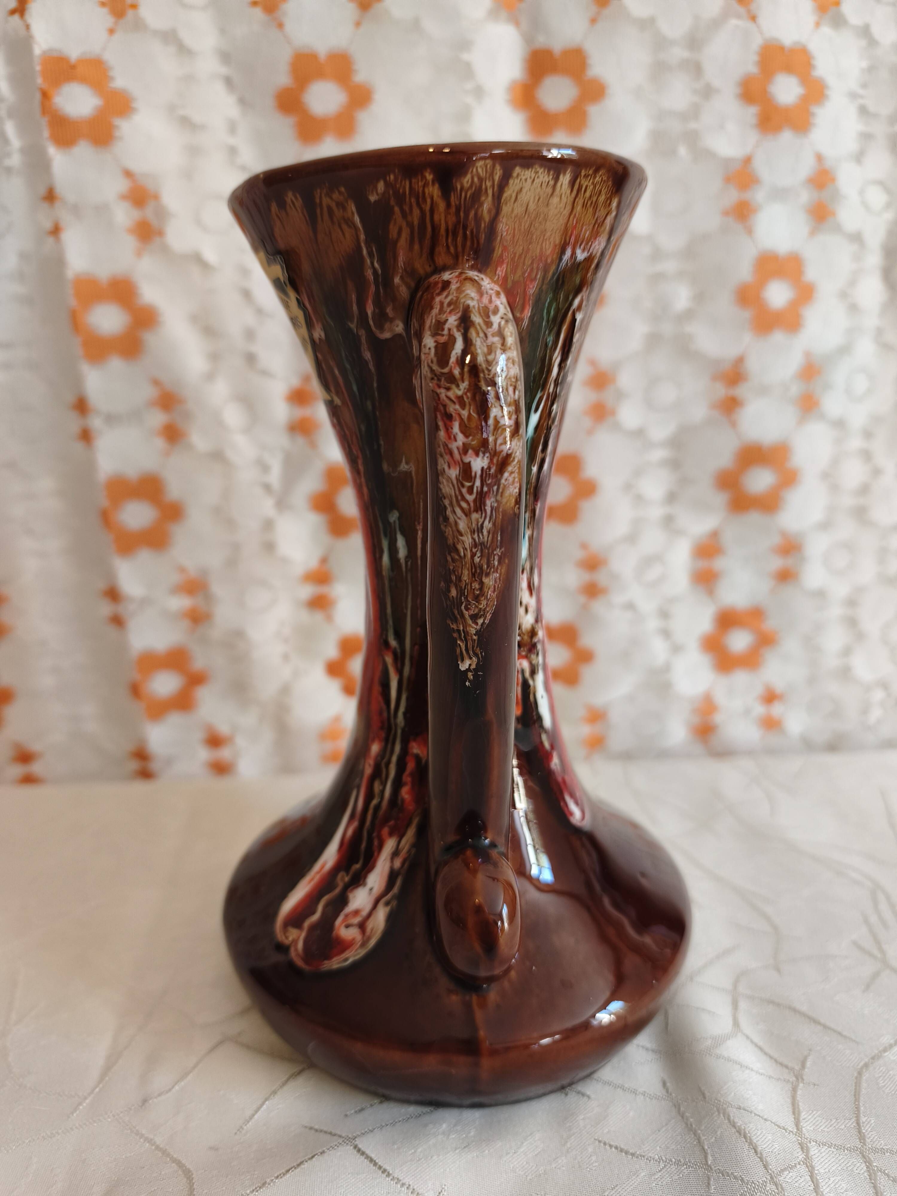 Vintage Vallauris Vase with Drip Glaze – Hand Decorated – 1950s/60s