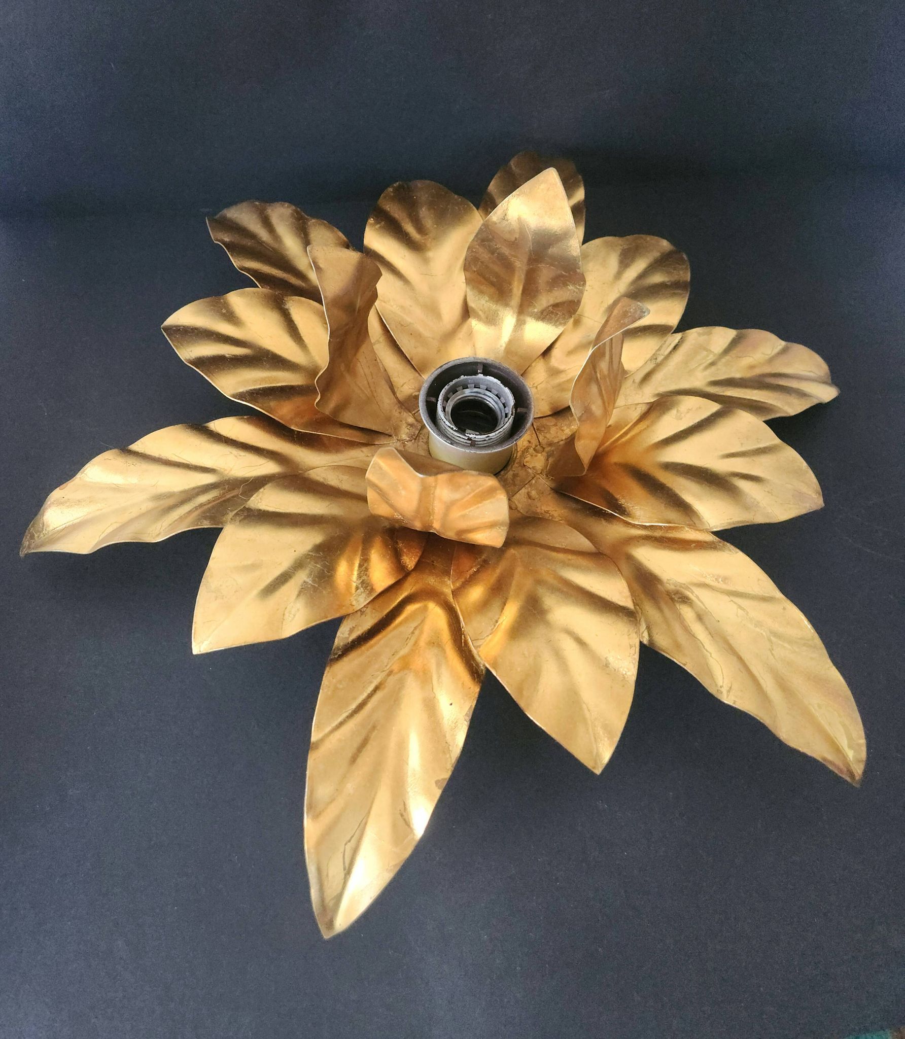 Hollywood Regency Florentine Flower-Shaped Gilt Flush Mount Hans Kögl Italy