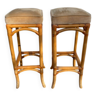 Paire de tabourets de bar en osier rotin