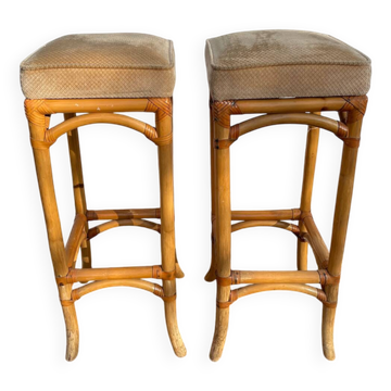 Paire de tabourets de bar en osier rotin