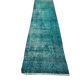 Distressed Turkish Narrow Runner 304 x 76 cm Wool Vintage rug, Overdyed Turquoise