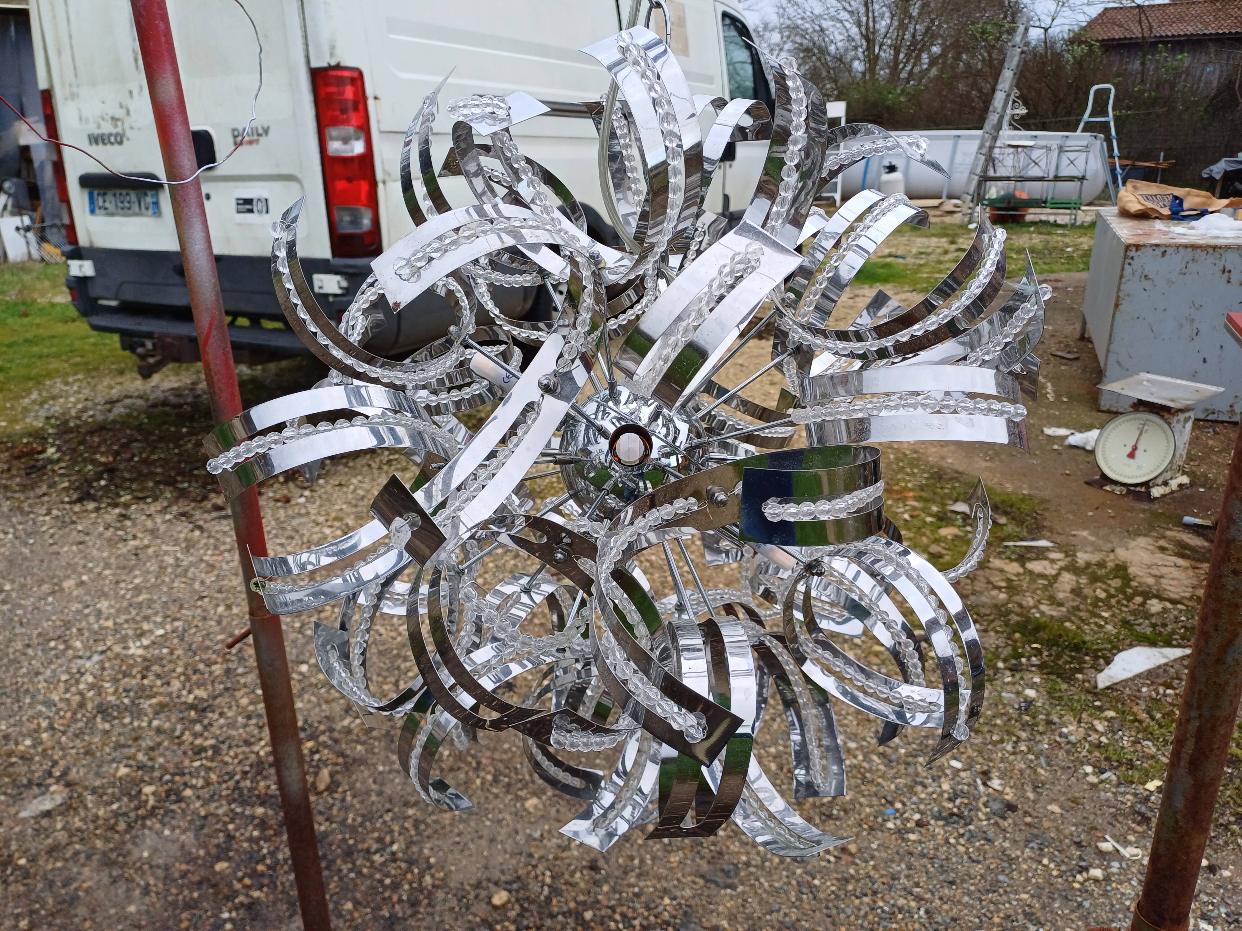 Vintage Chrome Metal Chandelier