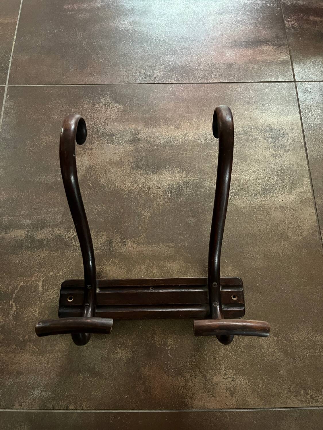 Thonet curved wood wall coat rack with 2 hooks
