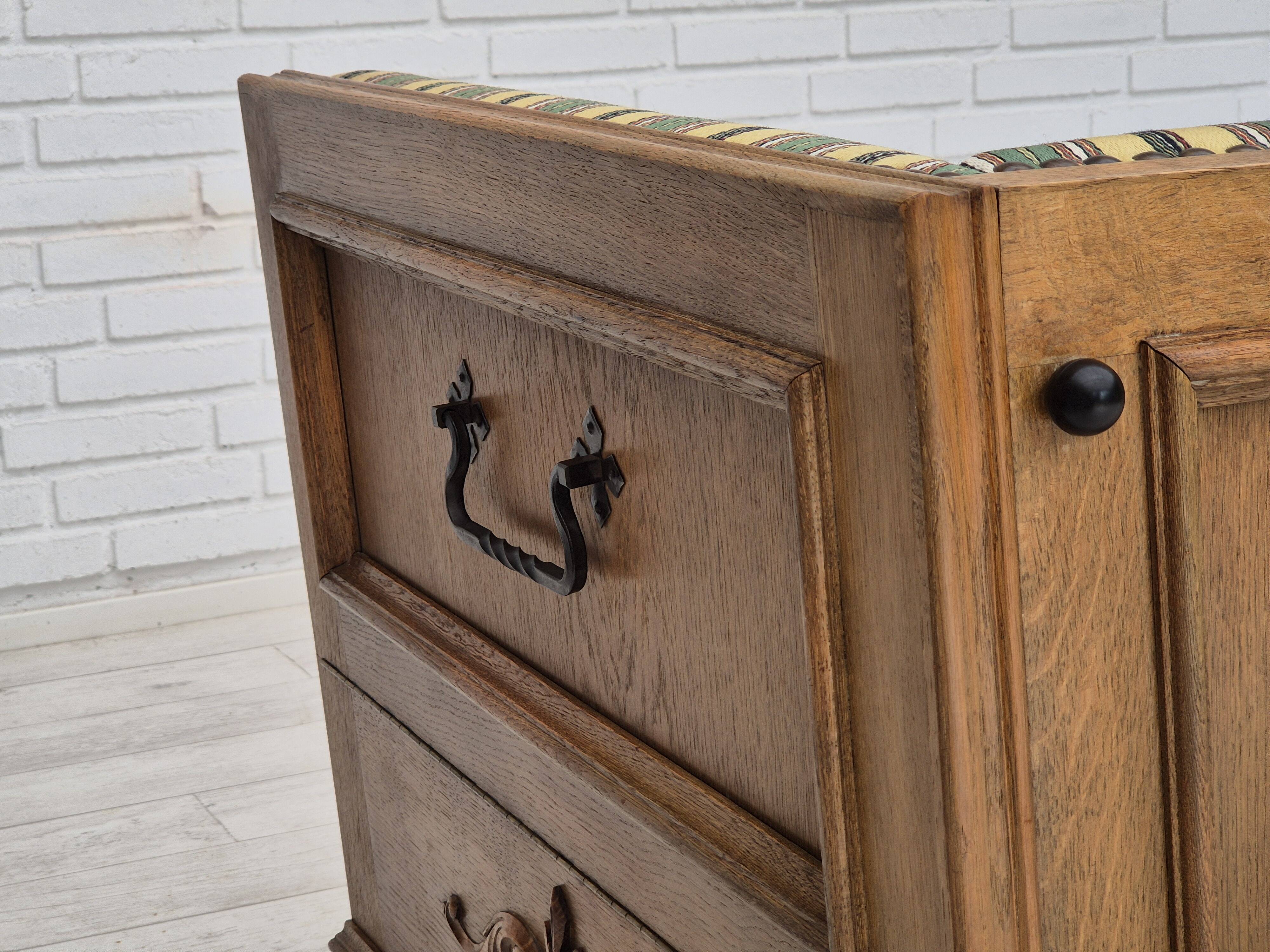 1960s, Danish drop arm sofa, furniture wool, oak wood, orginal condition.