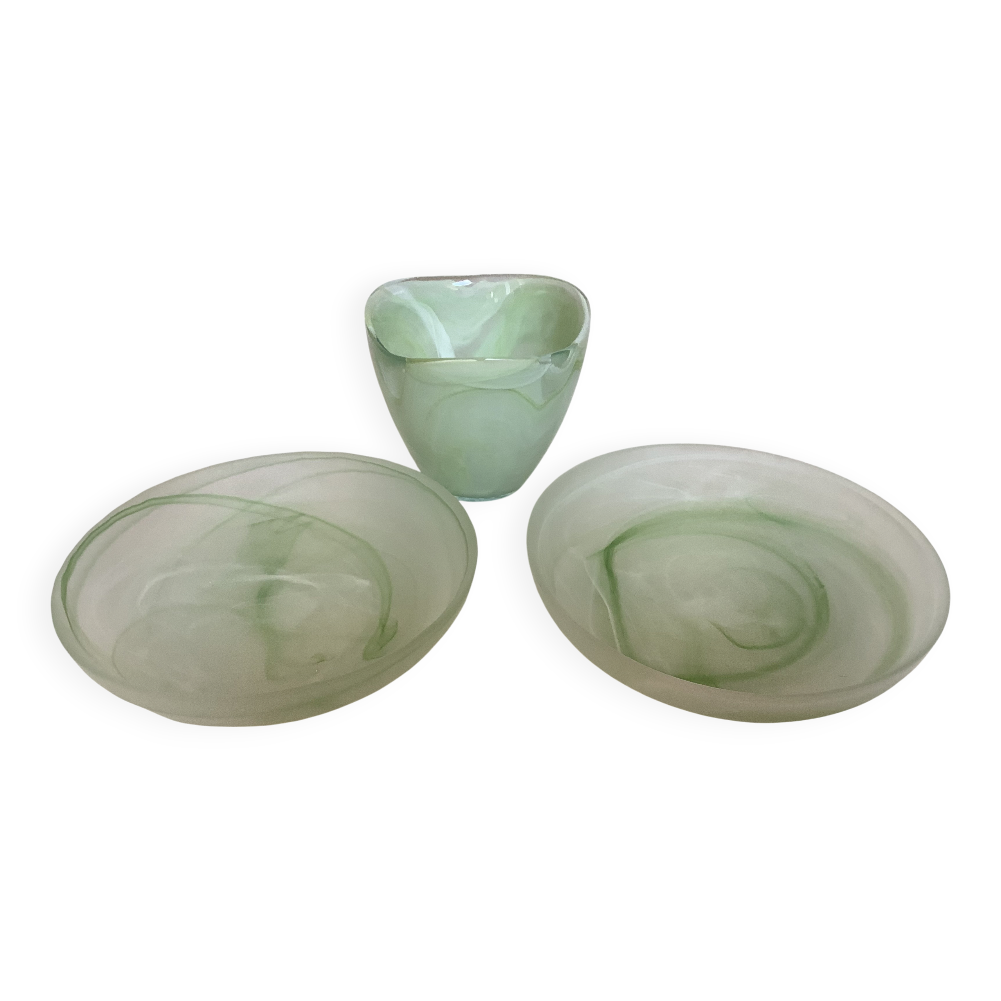 Trio of empty pockets bag makers green glass paste