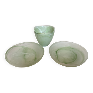 Trio de vide poches baguiers pâte de verre verte