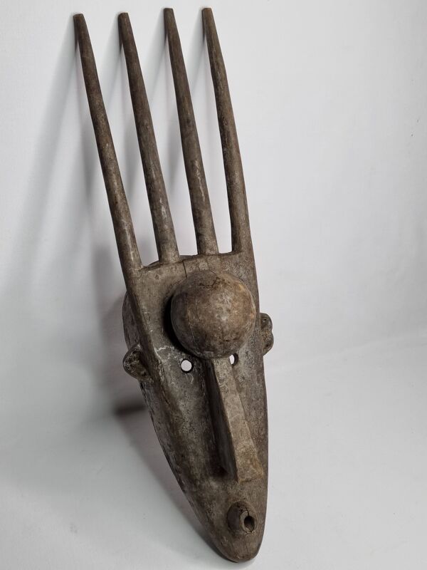 Masque N'Tomo Bambara, Mali, Bois Sculpté, Patine Ancienne, XXe, 64 cm